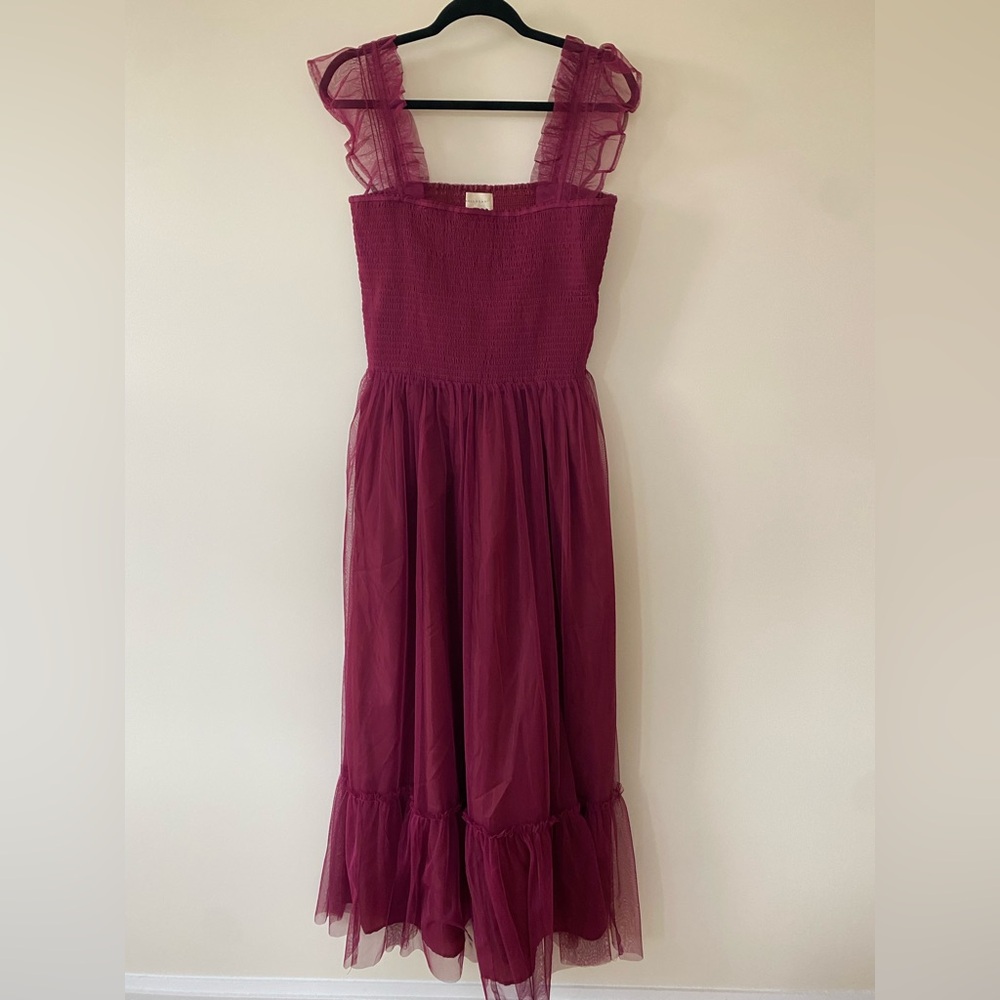 Melloday Magenta Smocked Chiffon Maxi Dress Size L